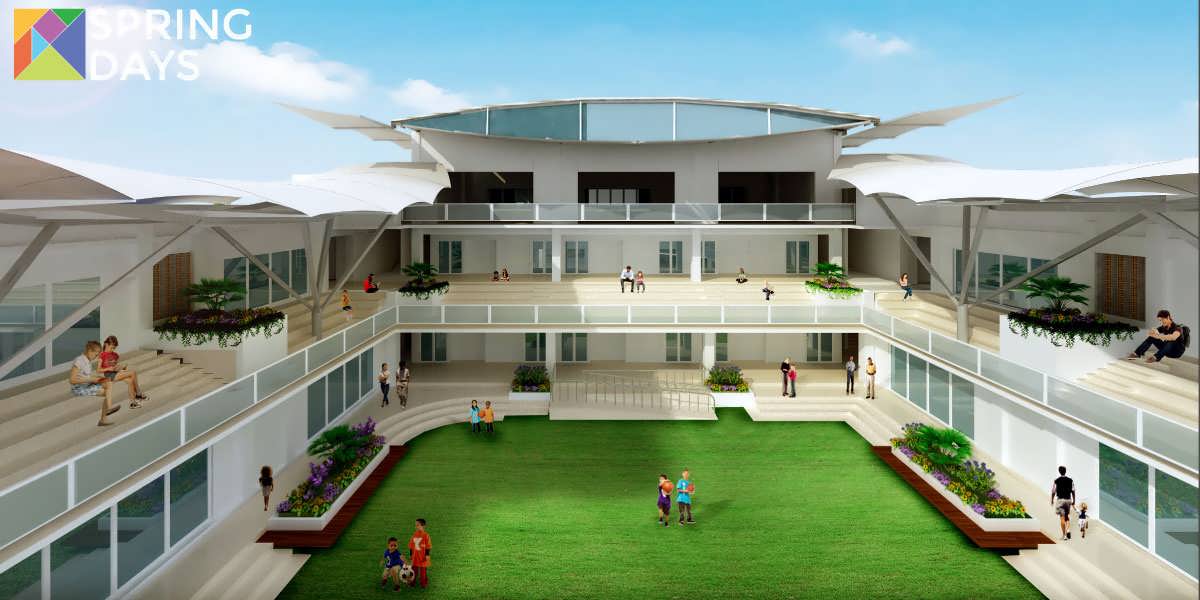 Green lawns and modern building blocks